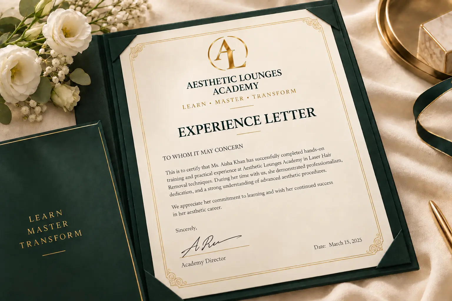 Aesthetic Lounges Academy Experience Letter